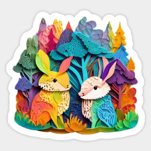 Rainbow Bunny Rabbits in a Rainbow Forest Sticker